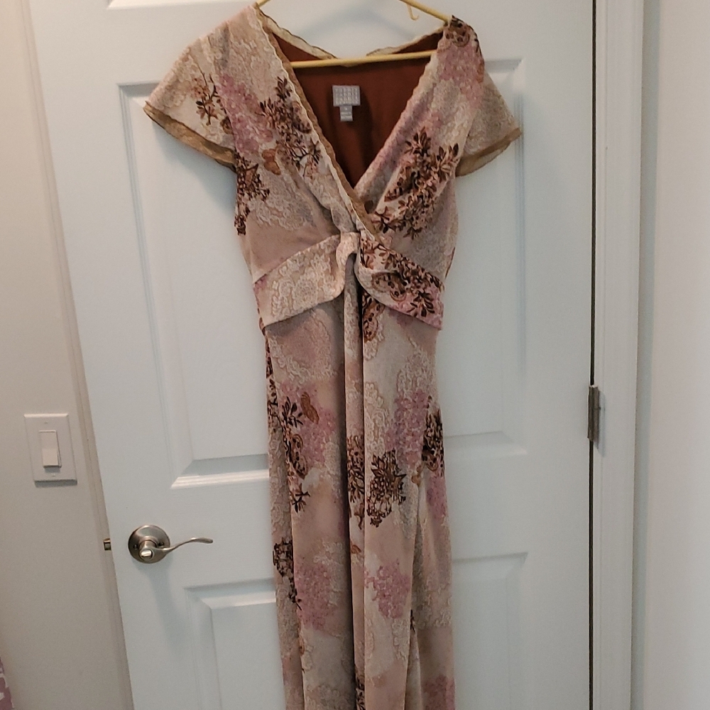 Pink Flutter Sleeve V-Neck Maxi Gown